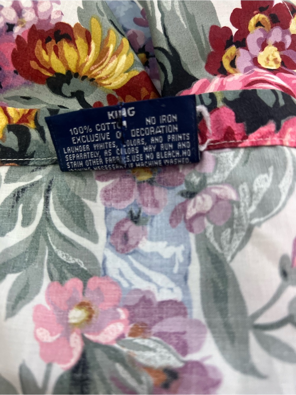 Vintage Ralph Lauren Allison KING Flat Sheet Floral Bows Blue Label Cotton - Picture 3 of 4